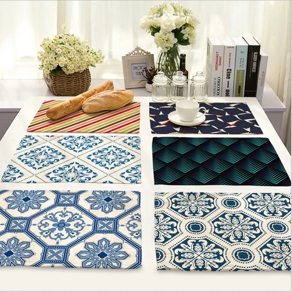 Подставка под столовую посуду в скандинавском стиле льняной тканевый коврик