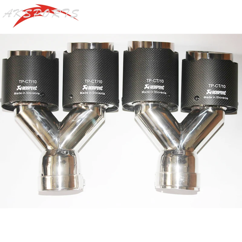 2 шт. Универсальный двойной AKRAPOVIC углеродное волокно выхлопной трубы из нержавеющей стали Модифицированная выхлопная труба