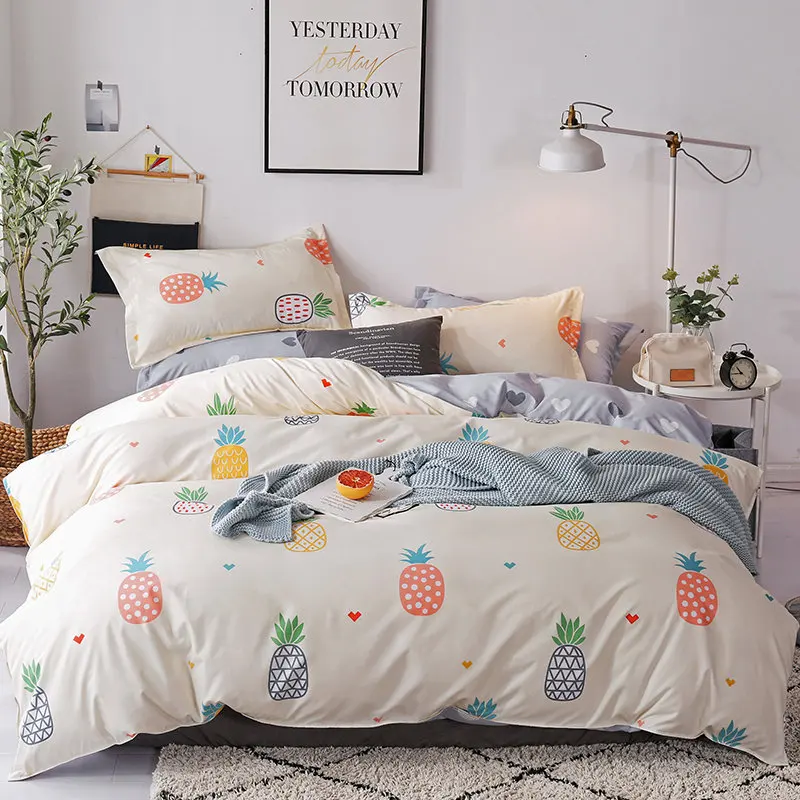 type 1 Короткий стиль набор постельного белья из полиэстера Королева двойной размер покрывало набор шлифовальная ткань мультфильм ананас печать постельное белье - Цвет: type 1