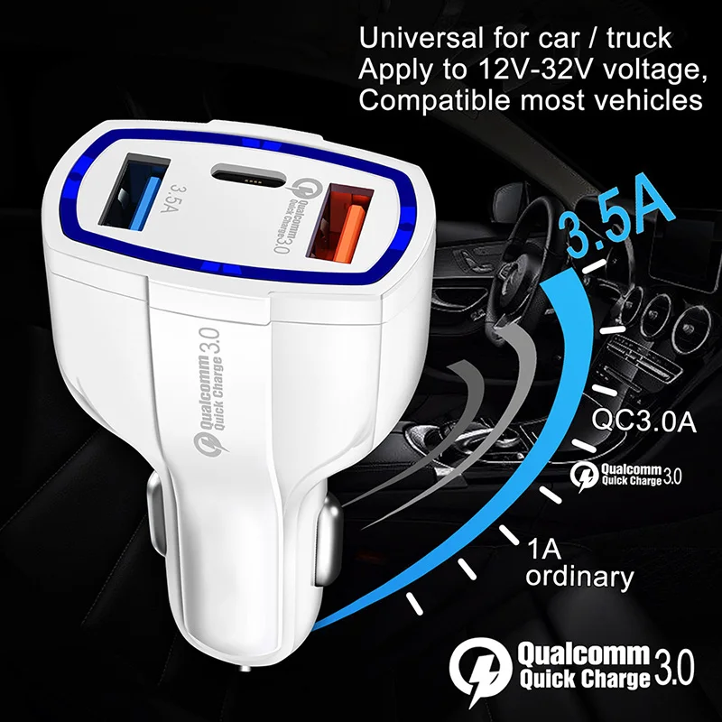 Тип C USB Автомобильное Зарядное устройство Quick Charge 3 0 2 Fast для iPhone 8 Plus X huawei samsung S8 Mi8 QC