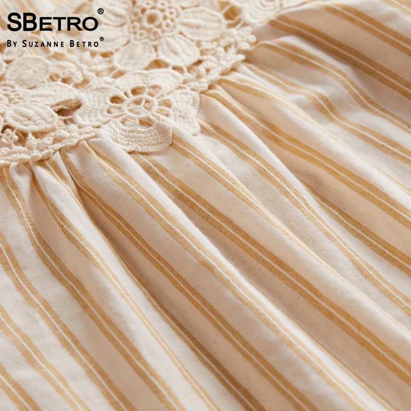 SBetro богемная блузка женская белая Marigold полосатая кружевная хомут 3/4 воздушный