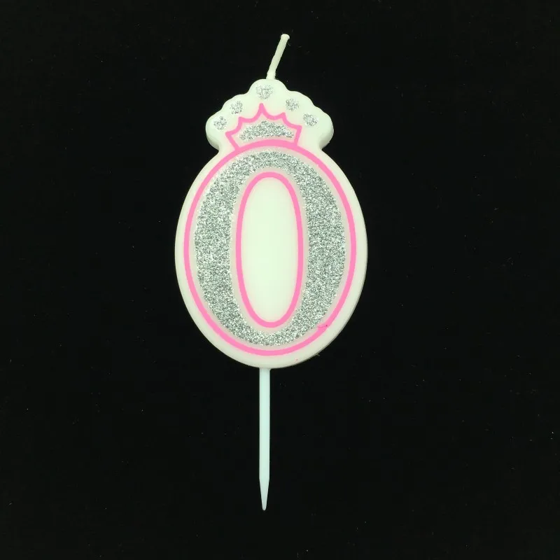 Pink 0 Сверкающие Серебристые розовые/синие свечи с цифрами на день рождения 0-9 для детей, взрослых девочек, для вечеринки на день рождения, короны, свечи для торта, украшения - Цвет: Pink 0