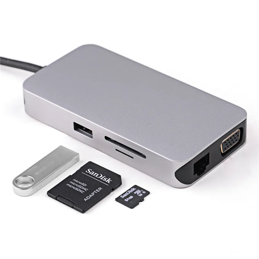 Концентратор USB Type C к HDMI 4K * 2K VGA RJ45 TF SD Reader слот конвертер адаптер для MacBook Samsung Dex S8