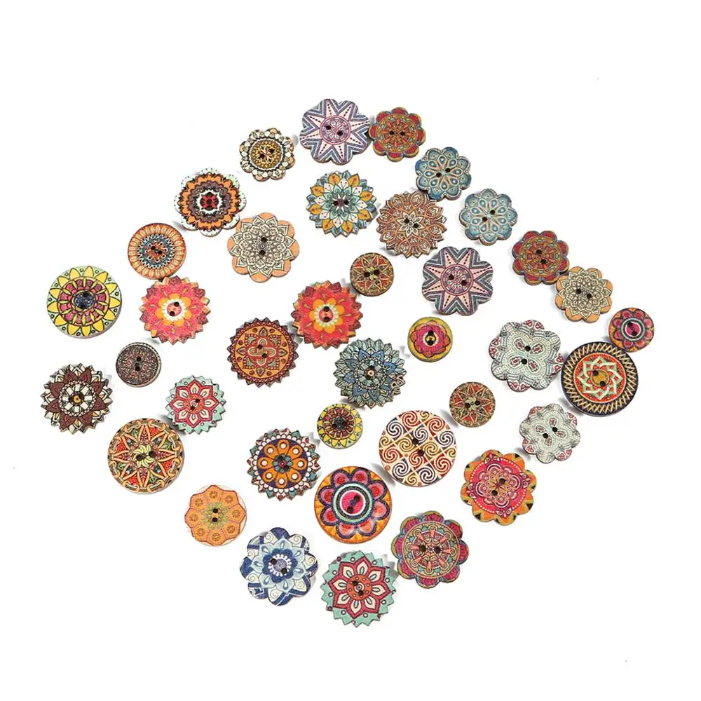 50pcs 15/20/25mm Natural Wooden Buttons Round Gear Spiral Sewing Button Scrapbooking 2 Holes Accessories For DIY Baby Pacifier