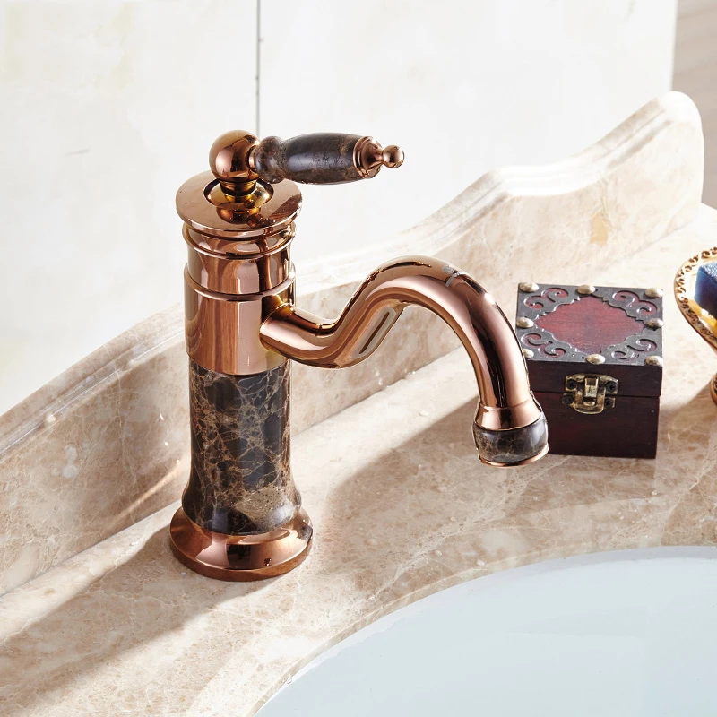 Роскошные нефритовые смесители для раковины розового золота в ванную комнату