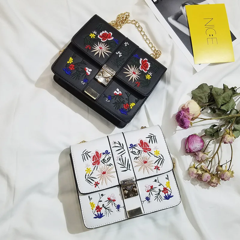 2017 Новая мода Белый Черный Вышивка Для женщин сумка из искусственной кожи