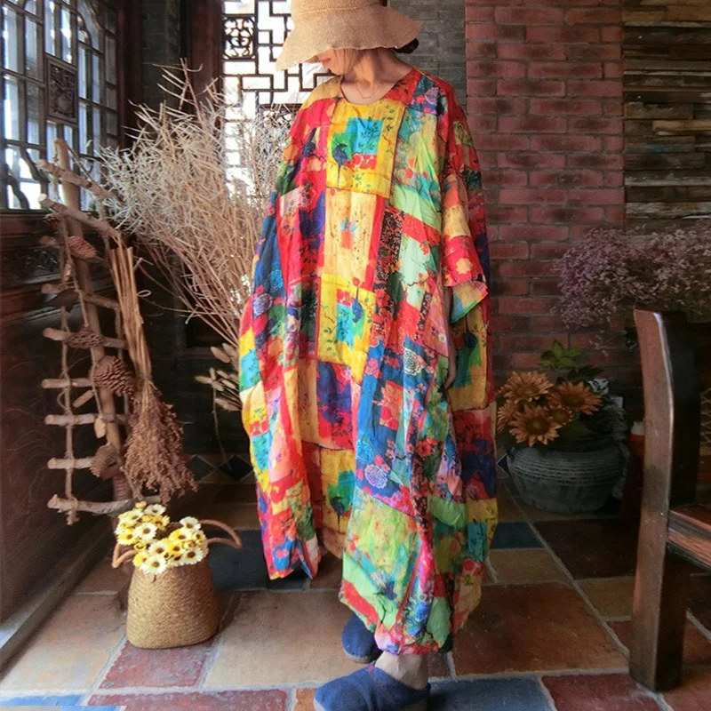 Новинка 2019 года винтажные Качественные халаты с рукавами летучая мышь цветочным