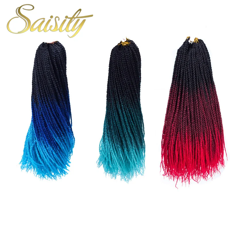 Saisity 1" Сенегальские закрученные косички волосы Омбре косички синтетические волосы для наращивания черные, светло-голубые вязанные косички