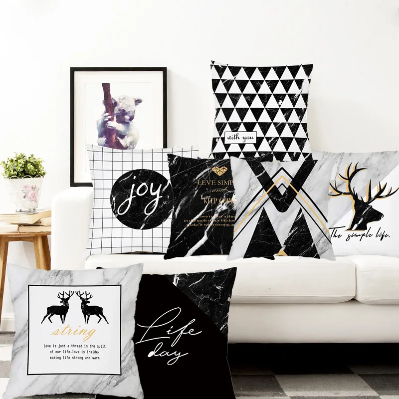 Бархатный Чехол для подушки черного и серого цвета домашний декор Мраморная