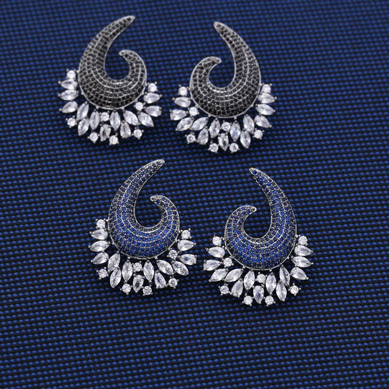 janekelly better New Luxury Flower Exposion Design Cubic Zirconia Ear Earrings Shinning Wedding Stud Earring | Украшения и
