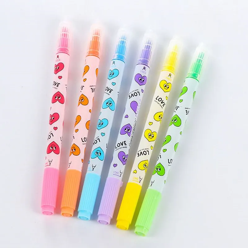 

Coloffice 6PCS/Set Creative Double Head Color Kawaii Highlighter Set Fluorescent Pencil Pen For Kid Gift School Office Supplies