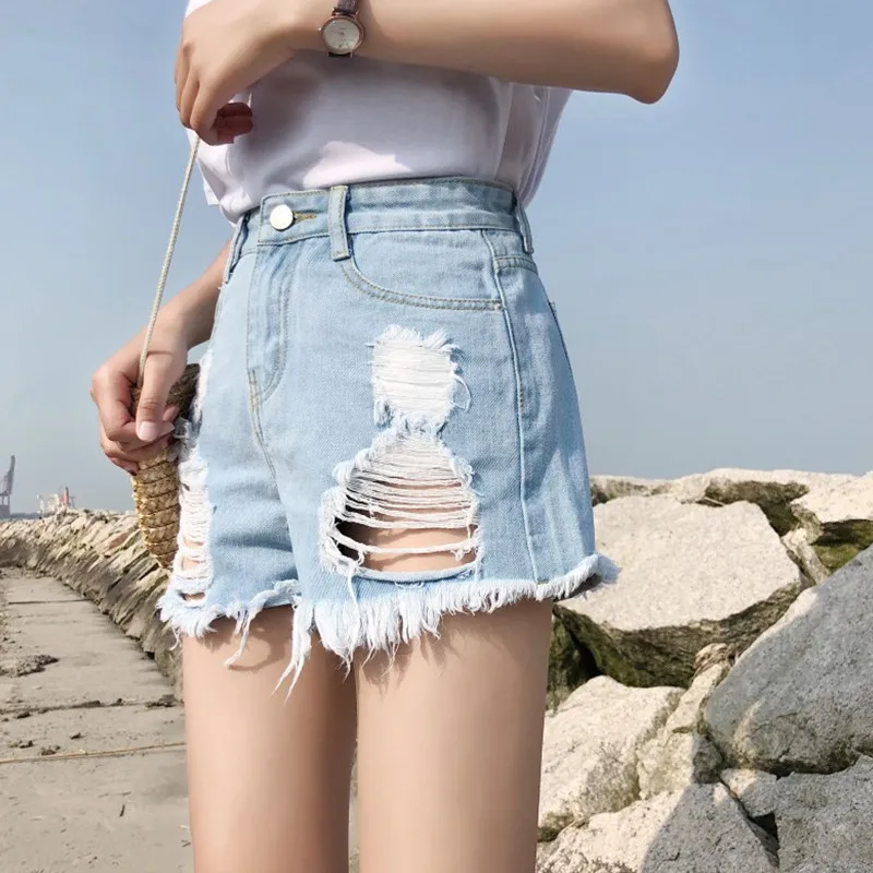 Women's Junior Ripped High Rise Frayed Hem Stretchy Distressed Jeans Shorts Summer 2019 Fashion Denim C315 |