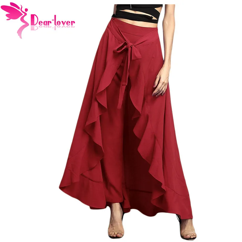 Dear Lover осень 2017 макси брюки женские OL Элегантные Pantalon Mujer шифон галстук-талия
