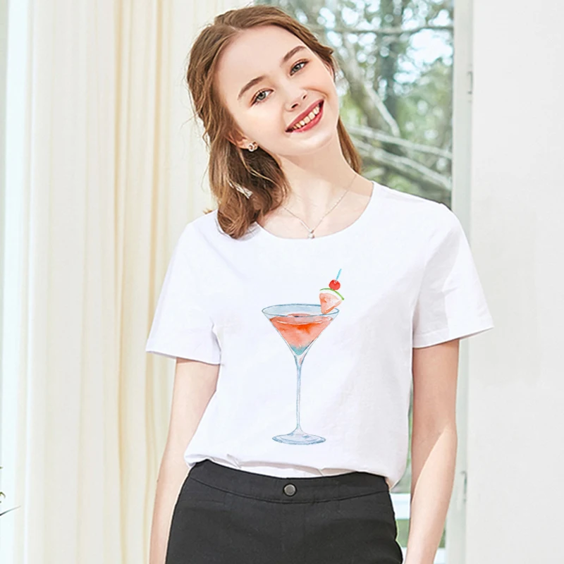 

Женская футболка в стиле Харадзюку, белая футболка с принтом ледяных напитков и Арбузов, топ с коротким рукавом и круглым вырезом, одежда дл...