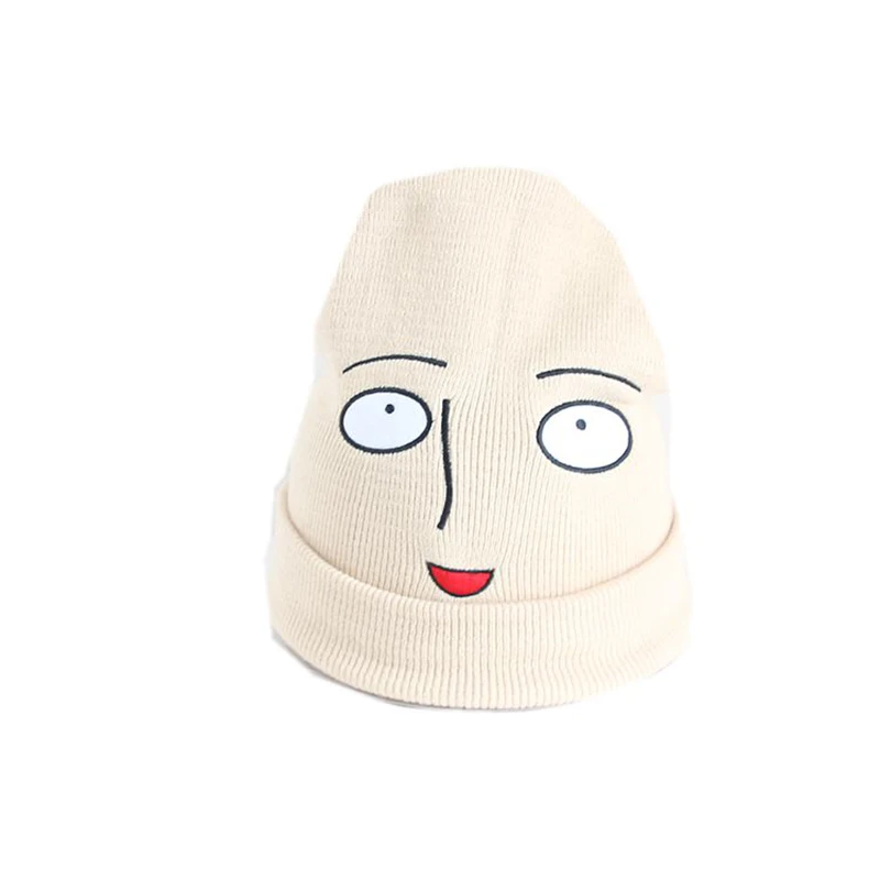 Новинка, милая забавная вязаная шапка Harajuku с рисунком One Punch Man Bald Saitama, женская шапка, мужская шапка - Цвет: white