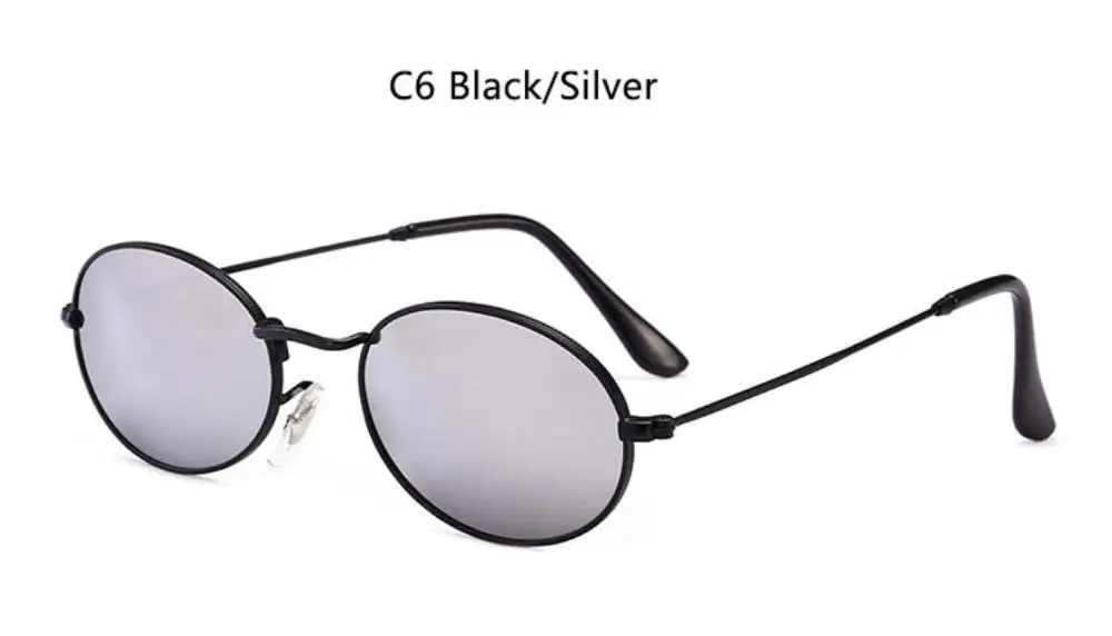 C6 black silver 90s Овальные Солнцезащитные очки Золотой Черный Ретро Розовый Красный Солнцезащитные очки для женщин зеркальные люкс 80s маленькие круглые солнцезащитные очки мужские Плоские линзы винтажные УФ - Цвет линз: C6 black silver