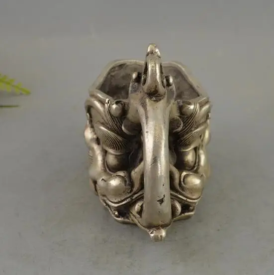 

Collectible archaize white copper tiger head wine glass