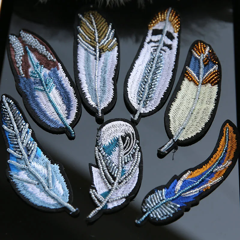 

Embroidery Beads Feather Rhinestones beading clothes patches applique sew on beaded clothes shoes bags decoration patches DIY
