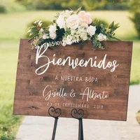 Spanish Wedding Welcome Sign Stickers Removable Personalized Vinyl Decals for Wedding Wood Rustic Decoration Sticker G632