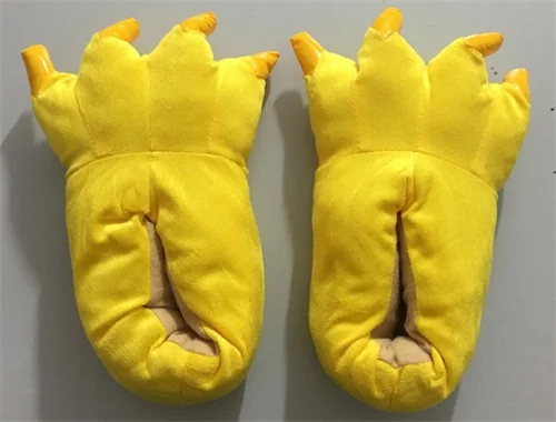 yellow Kigurumis/тапочки в виде животных; обувь с когтями; обувь для взрослых и детей; размер; Пижама с рисунком единорога, динозавра, лапы; забавная зимняя одежда - Цвет: yellow