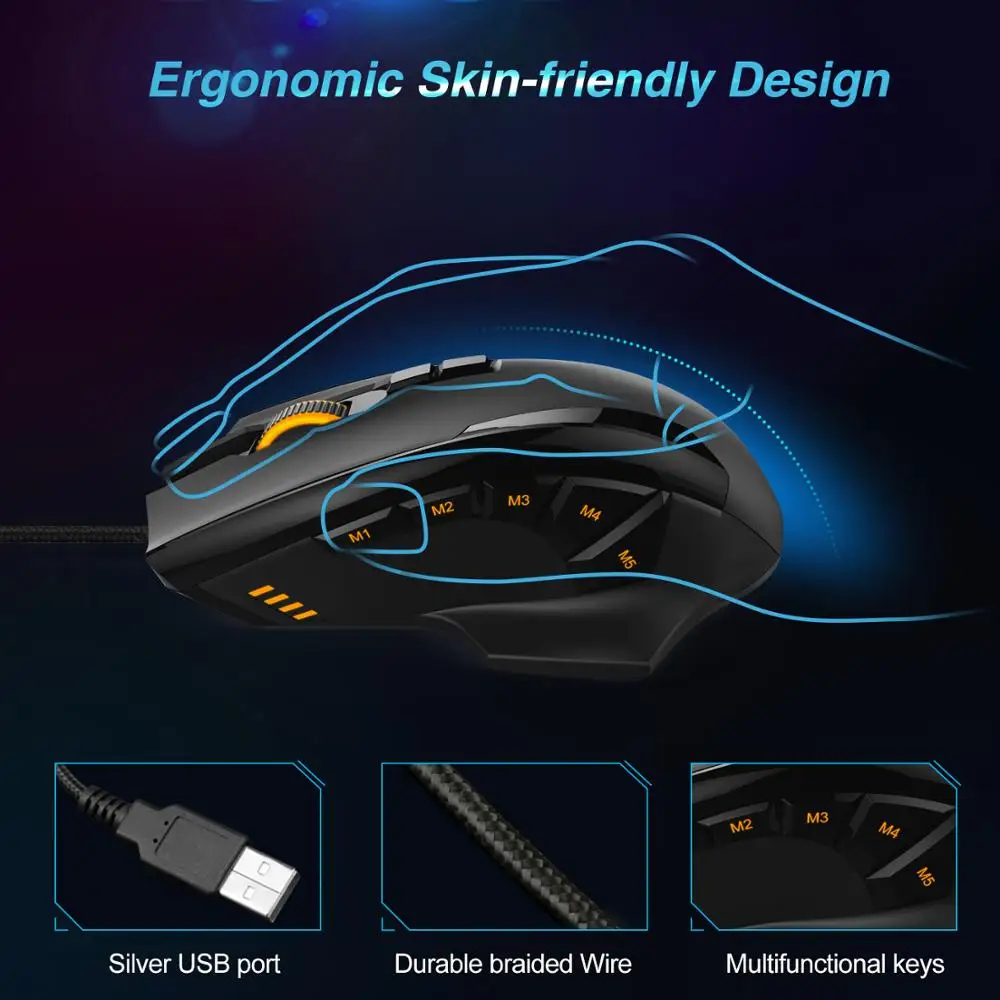 Игровая мышь TeckNet HYPERTRAK с программируемым лазерным сенсором высокой точности, 16400 DPI, 10 кнопками, возможностью настройки веса.