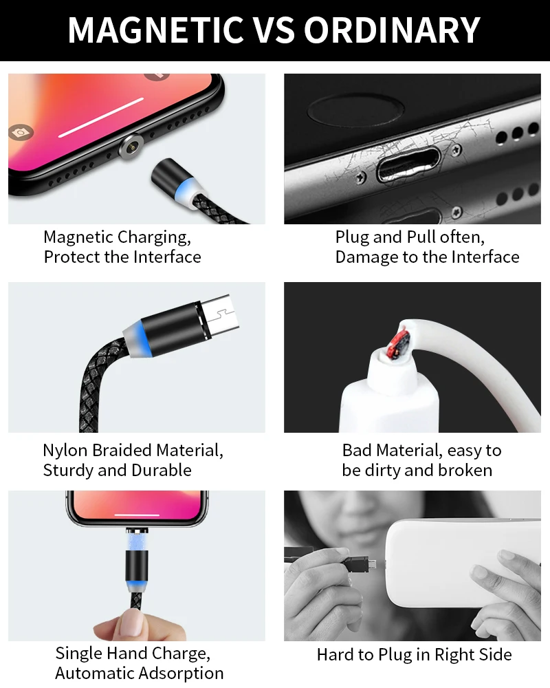 KingFriend Magnetic USB Cable Fast Charging USB Type C Cable Magnet Charger Data Charge Micro Cable Mobile Phone Cable USB Cord