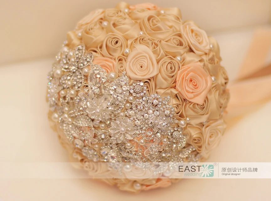 Шампанское роза брошь букет Шелковый невесты Свадебный золотой и Коралловая