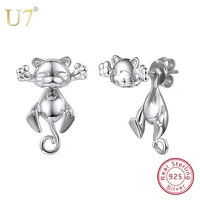 u7 925 sterling silver stud earrings for women 3d cute cat korean style earring kitten animals jewelry gift 2018 new