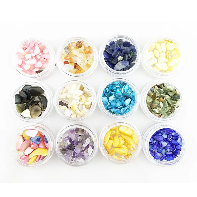 12 цветов натуральный камень камни нефрит стразы дизайн ногтей хрустальный в
