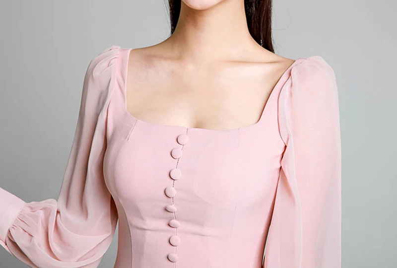 Женское винтажное шифоновое платье с квадратным вырезом рукавами-фонариками и