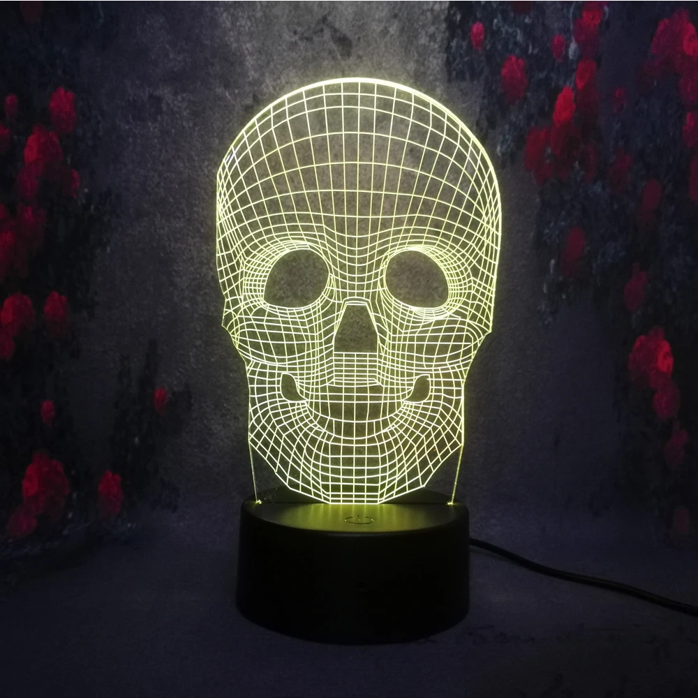 3D USB Череп разноцветная Оптическая иллюзия светодиодный настольный ночник