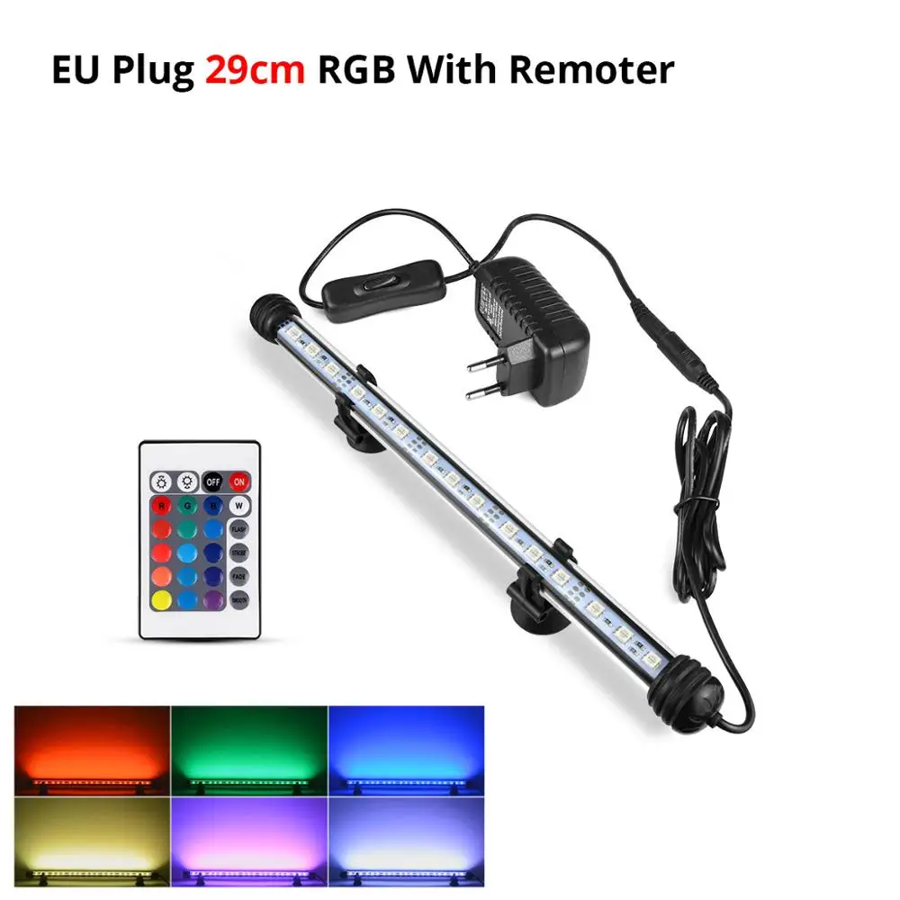 RGB 29cm 110 В, 220 В, Светодиодная трубчатая лампа с европейской вилкой, светильник для аквариума, RGB, водонепроницаемая, для помещений, для подводного декора, светодиодный светильник для аквариума, погружная лампа - Испускаемый цвет: RGB 29cm