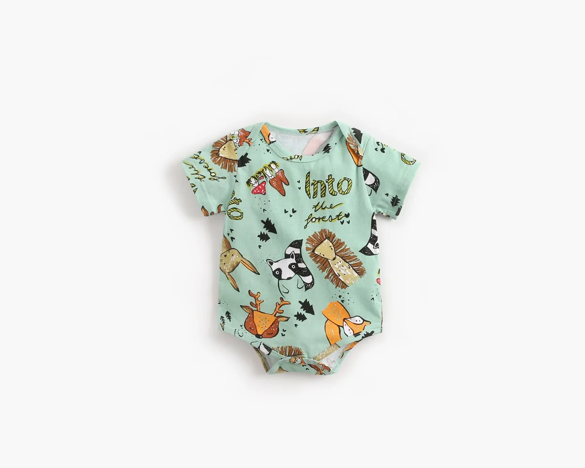 Newborn Baby's Romper Infant Boys Girls Jungle Animal Print Cute Short-sleeve One-pieces Jumpsuit Cotton Toddler Romper for Baby