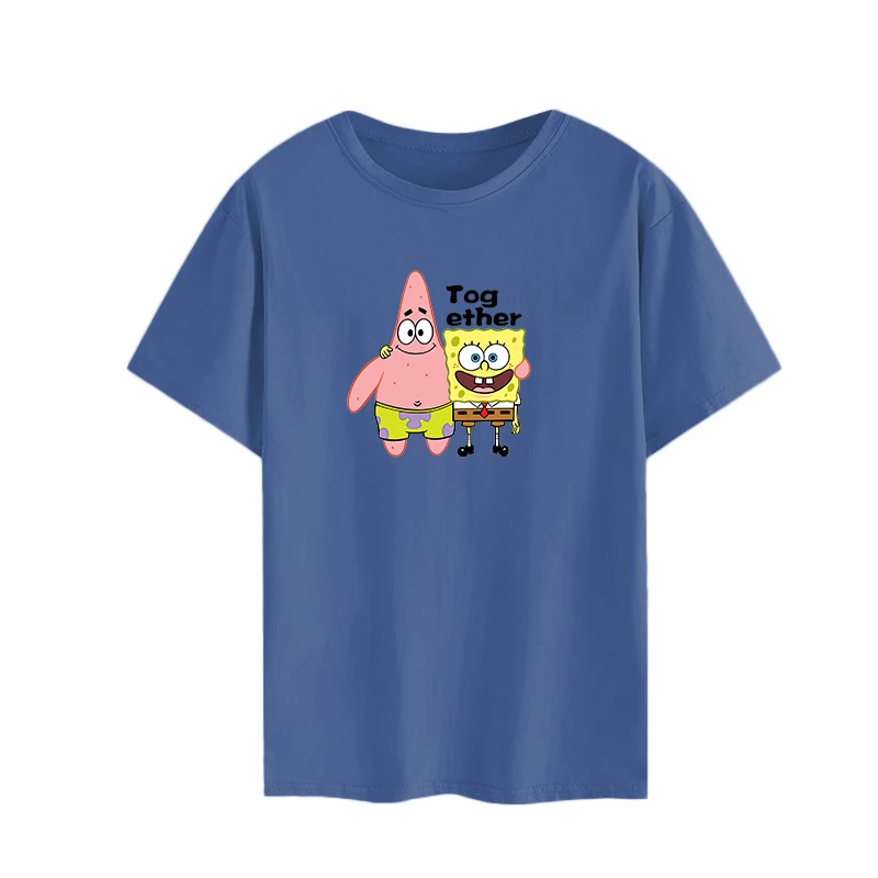 Hot Fashion Women T-Shirt Big Plus Size Tshirt Femme Prin SpongeBob Shirt Top White Female Tops Short Tee Funny Girl | Женская одежда