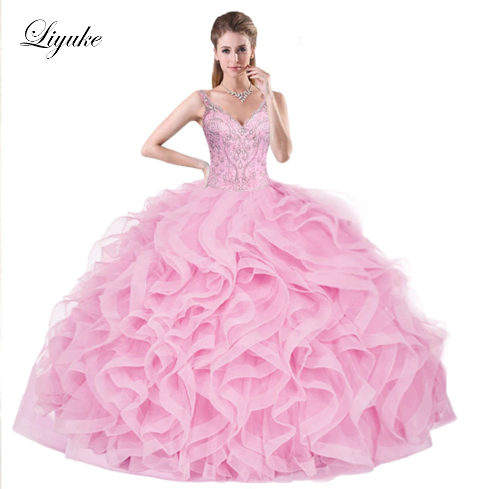 Liyuke Очаровательные бальные платья Quinceanera с Стразы и бисером со шнуровкой на спине