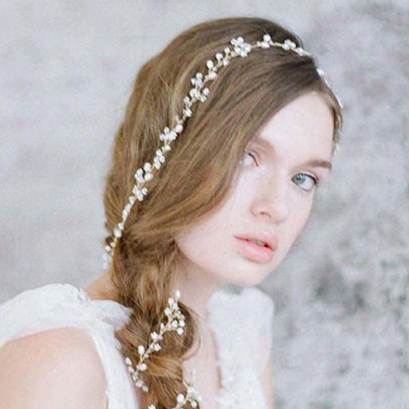 Fashion Handmade Long Bridal Hair Band Romantic Hairwear Floral Headpieces Pearl Jewelry Accessories Wedding Head Chain | Украшения и