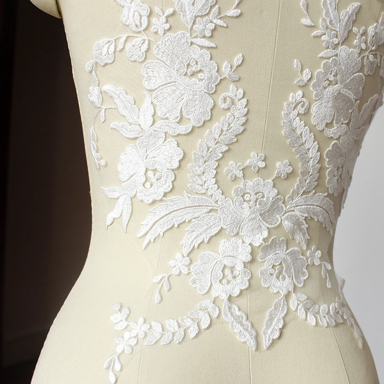 Off white вышитая кружевная аппликация, florals мотив аппликация лифа, Тюль Кружева партии