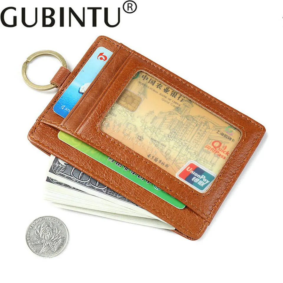 GUBINTU RFID держатель для карт с кольцом ключей мужчин из натуральной кожи