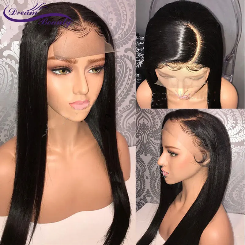 Dream Beauty бразильские прямые 4x4 шелковые Базовые Парики с детскими волосами 130%