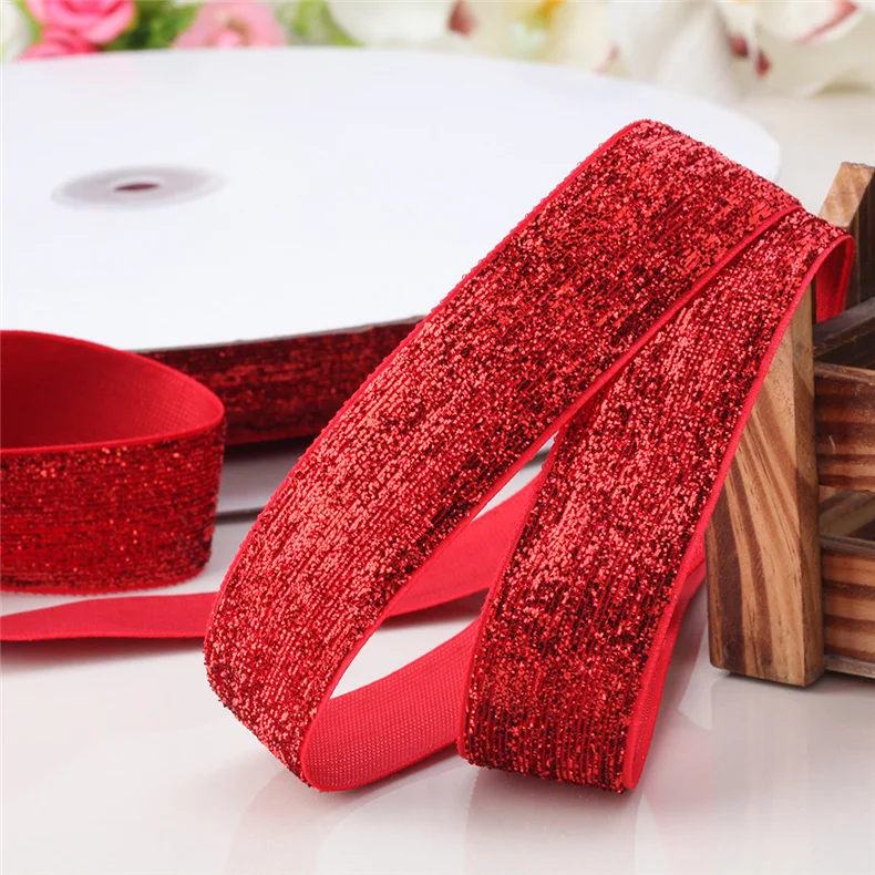 Бархатная блестящая металлическая лента 40 мм рулон + аксессуары для волос сделай