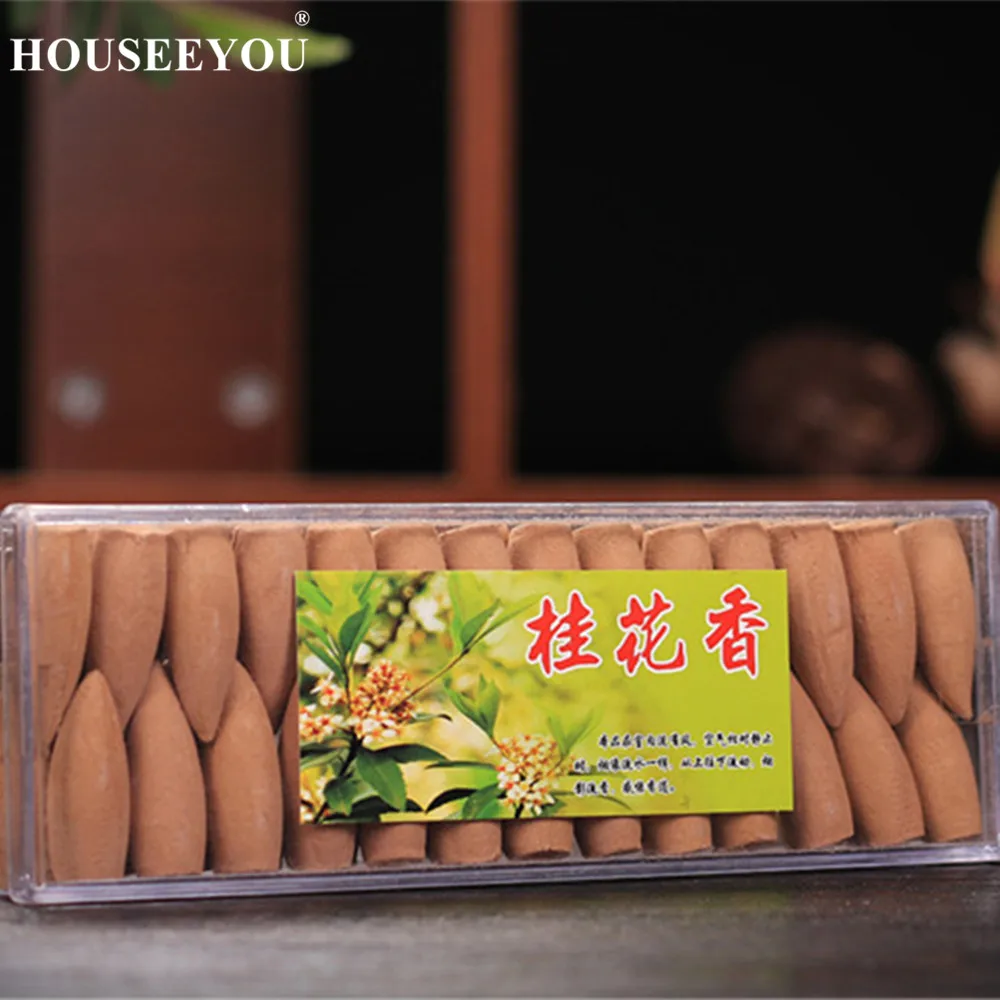 Osmanthus 50 шт./кор. обратного Ладан конусов негабаритных натуральный Ладан 10 ароматы жасмина бледно-лиловый сандаловое дерево Зелёный чай Роза Цветной дыма - Цвет: Osmanthus