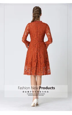

Lace dress New 2018 Spring Long Sleeved Women dress Elegant Slim Hollow out Vintage party dress Knee-Length Vestidos