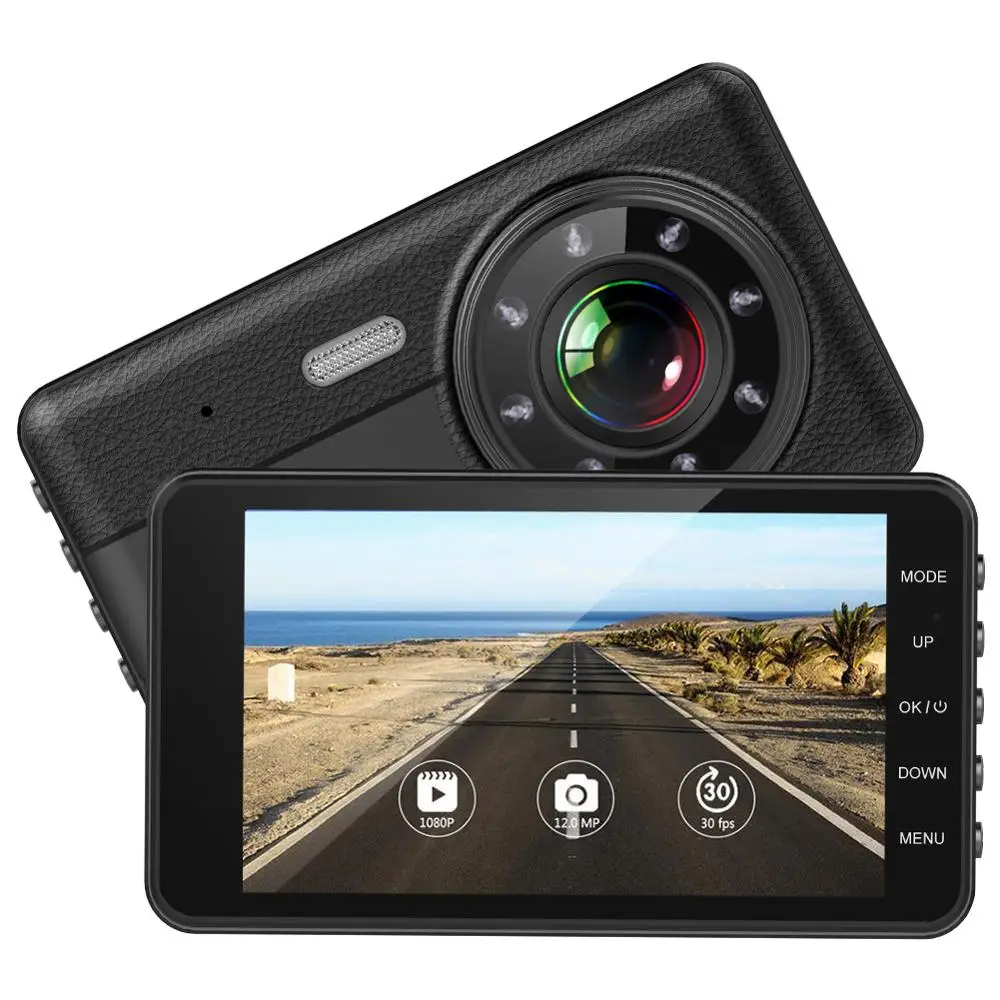 Автомобильный видеорегистратор FHD 1080P IPS экран 4 дюйма с двумя объективами угол