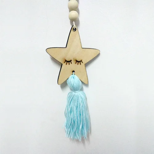 light blue Скандинавские украшения для детской комнаты, деревянные "реснички", декоративные бусины в виде звезд, кисточки, реквизит для фотосессии, подарок - Цвет: light blue