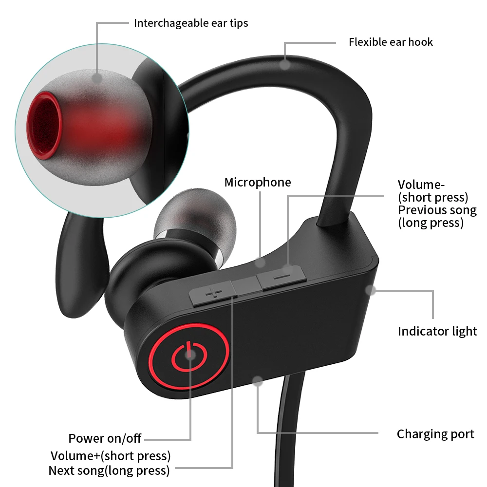 Спортивные Беспроводные Наушники Bluetooth наушники с крючком черного цвета