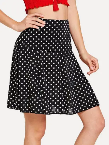 

Vintage Womens Stretch High Waist Skirts Skater Flared Pleated Swing Skirt