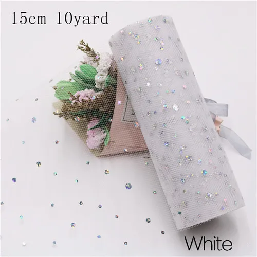10yard white 15 см 10/25 Ярдов Блестящий рулон тюля с блестками катушка пачка Свадебная отделка органзы лазер DIY ремесло день рождения поставки - Цвет: 10yard white