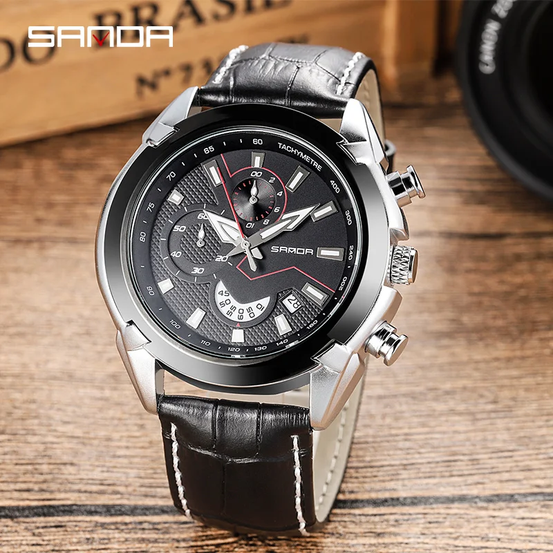 

SANDA Creative Quartz Men Watch Leather Chronograph Army Military Sport Watches Men Clock Hour Relogio Masculino Reloj Hombre