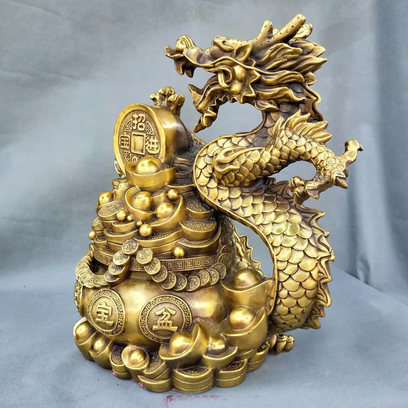 37CM LARGE # HOME Shop hall TOP decoration ART FENG SHUI Business Good luck bring in wealth Drawing Money royal dragon Statue | Дом и сад