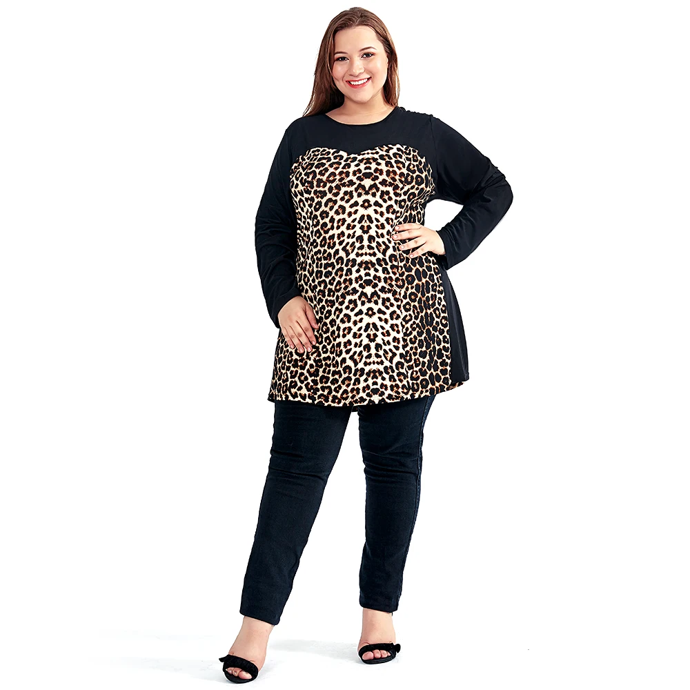 Women Plus Size Shift Dress Leopard Colorblock Big Size Woman Dress Spring Summer Tunic Slim Party Dress 5XL 6XL 7XL H102